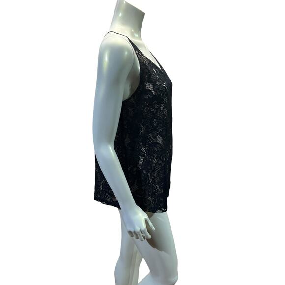 LOFT Black Lace Tank Top Nude Liner Camisole Spaghetti Strap Size M - Picture 5 of 12